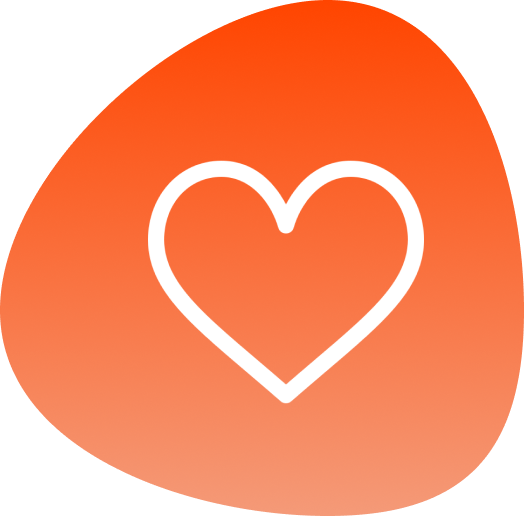 White heart outline on an orange gradient blob background.